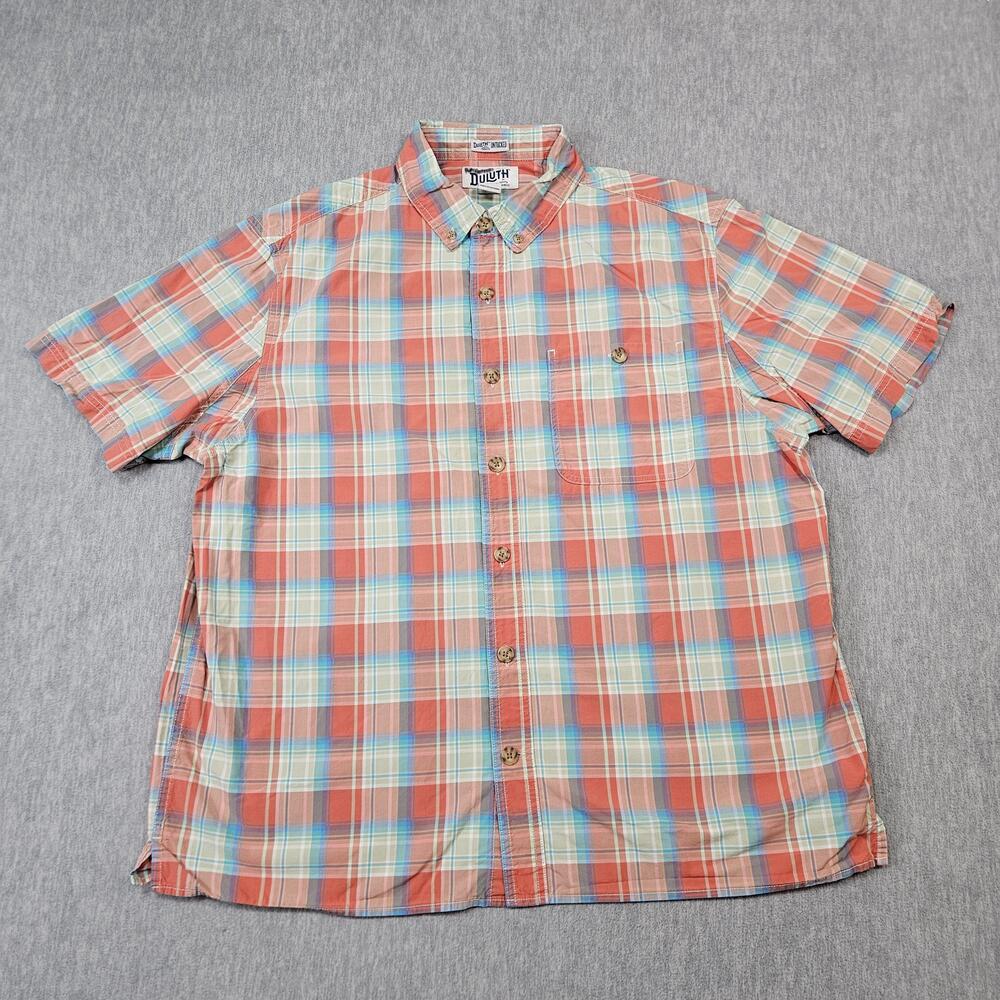 Duluth Shirt Mens L Plaid Button Up BBQ Short Sleeve Relaxed Fit Pockets